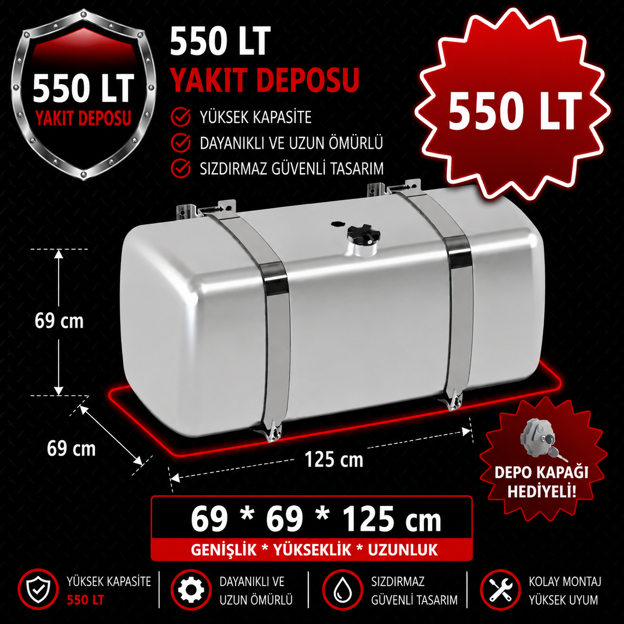 MERCEDES 550 LT ALUMINIJSKI REZERVOAR ZA GORIVO SA POSTOLJEM 69*69*125