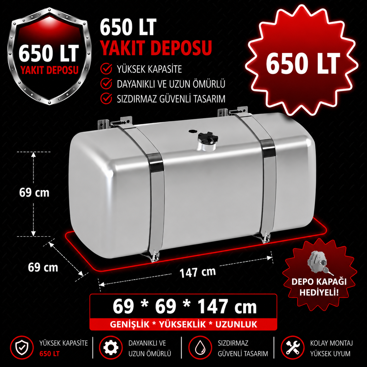 MERCEDES 650 LT ALUMINIJSKI REZERVOAR ZA GORIVO SA POSTOLJEM 69*69*147