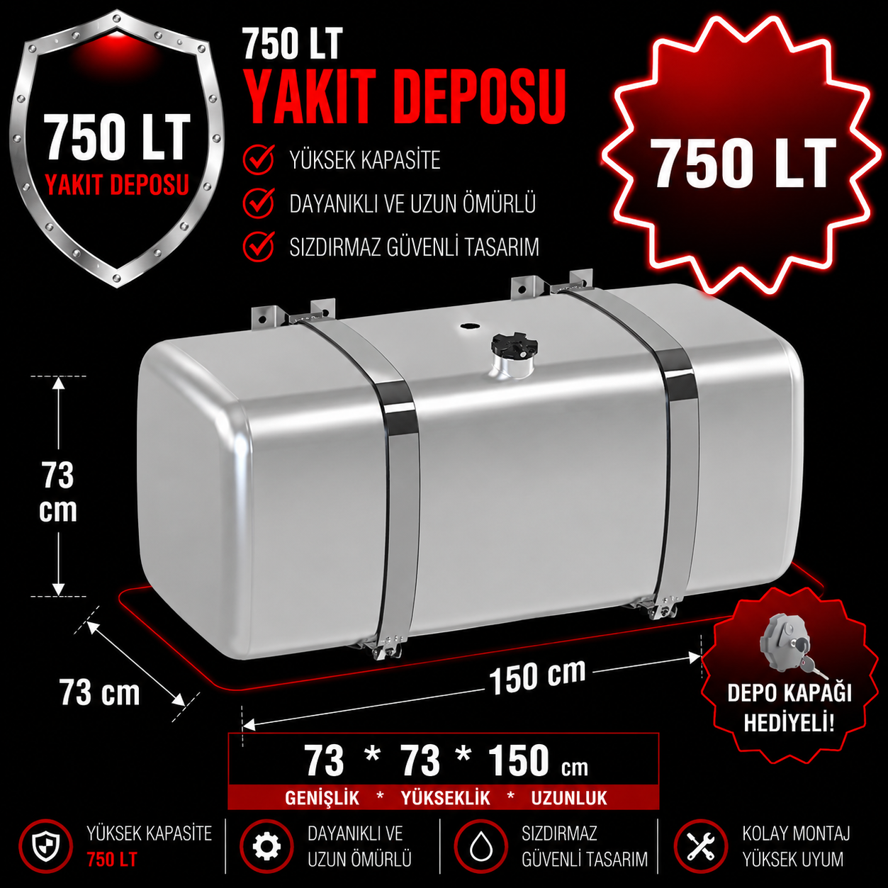 MERCEDES 750 LT ALÜMİNYUM AYAKLI YAKIT DEPOSU 73*73*150