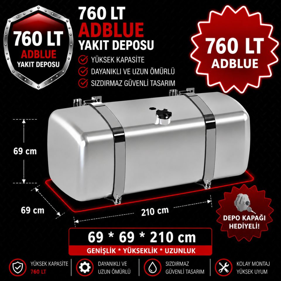 MERCEDES 760 LT ADBLUE ALÜMİNYUM AYAKLI YAKIT DEPOSU 69*69*210