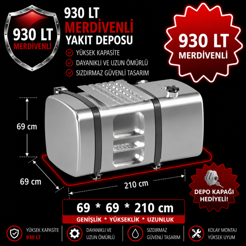 MERCEDES 930 LT MERDİVENLİ ALÜMİNYUM AYAKLI YAKIT DEPOSU 69*69*210