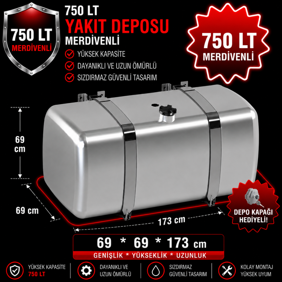 FORD CARGO 750 LT ALÜMİNYUM AYAKLI YAKIT DEPOSU 69*69*173