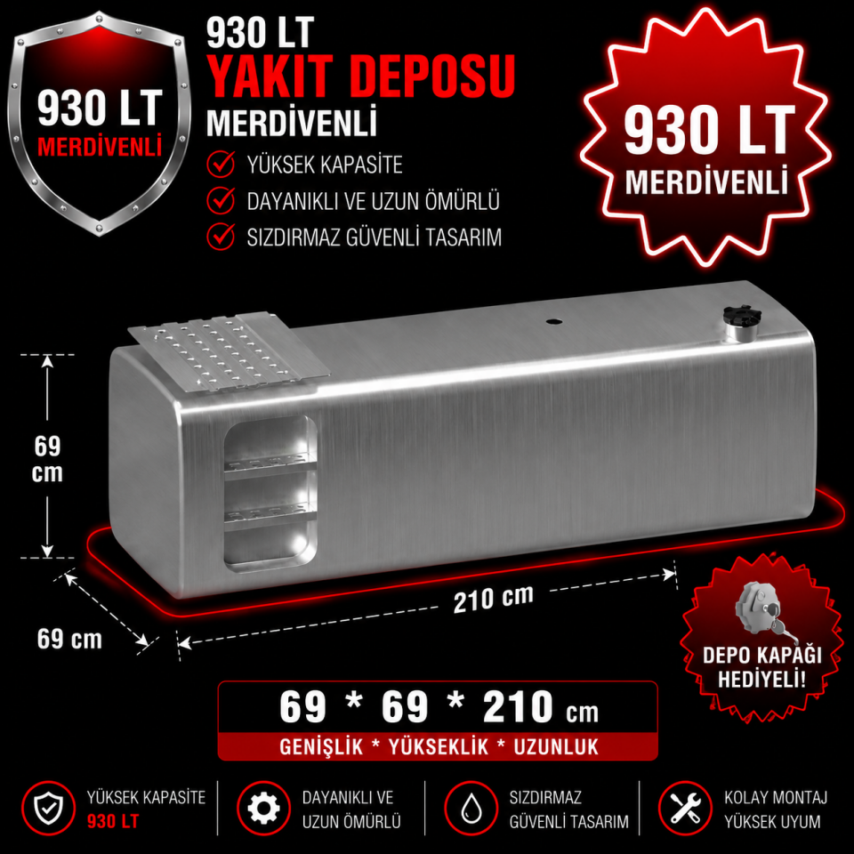 FORD CARGO 930 LT MERDİVENLİ ALÜMİNYUM AYAKSIZ YAKIT DEPOSU 69*69*210