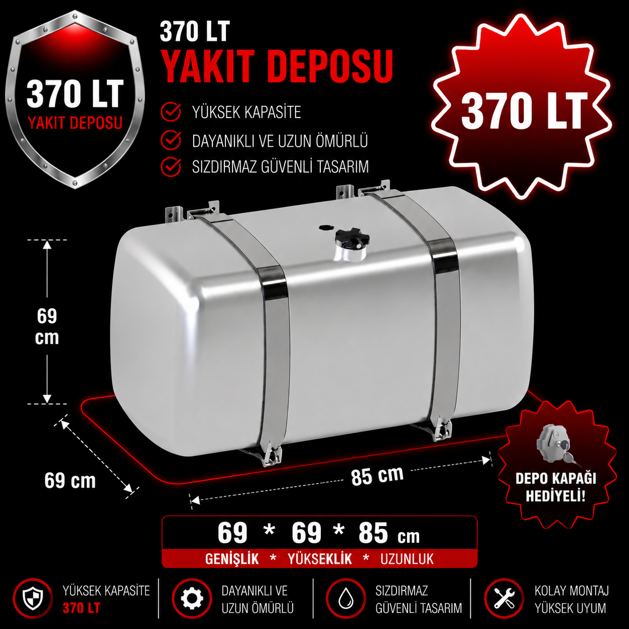 DAF 370 LT ALÜMİNYUM AYAKLI YAKIT DEPOSU 69*69*85