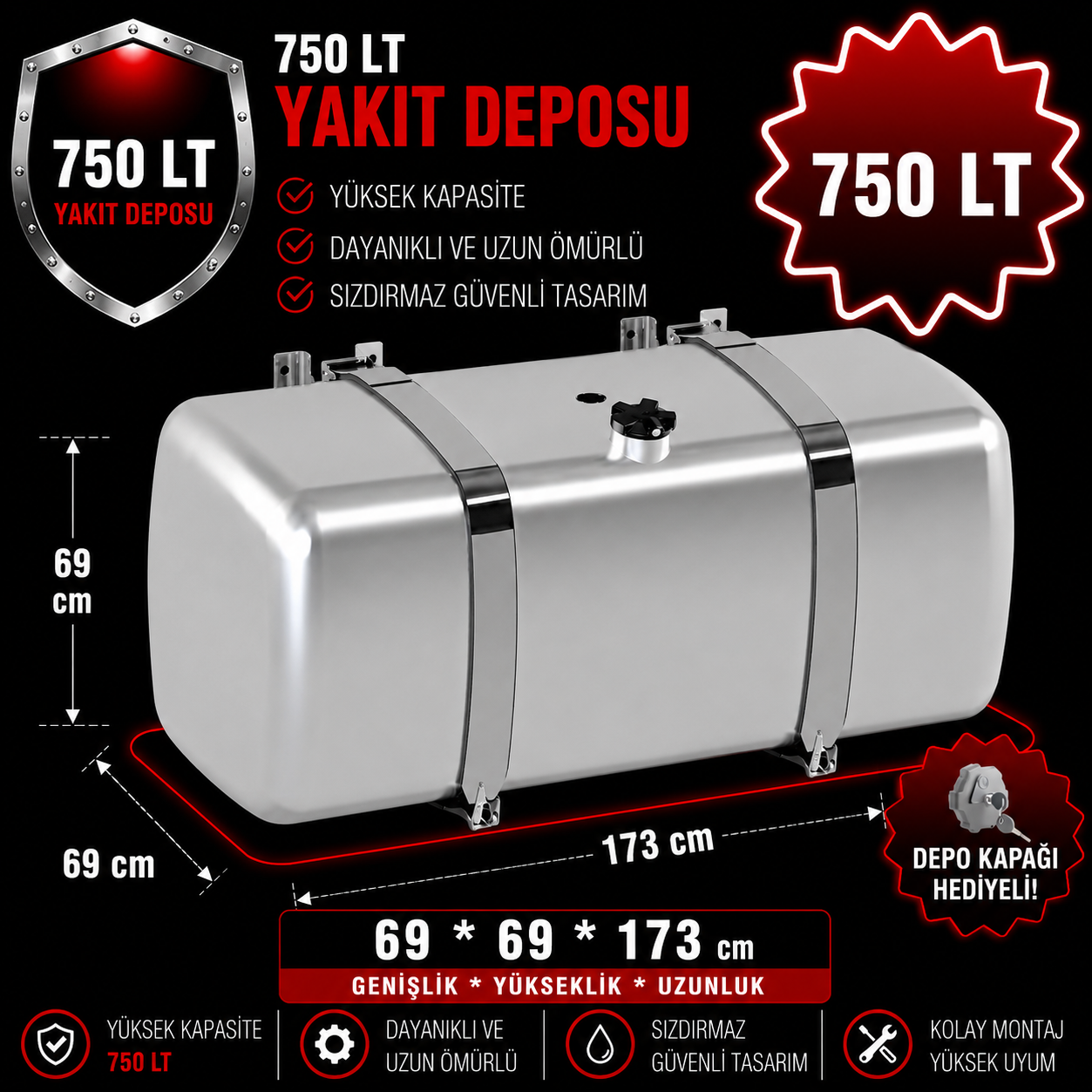 DAF 750 LT ALÜMİNYUM AYAKLI YAKIT DEPOSU 69*69*173