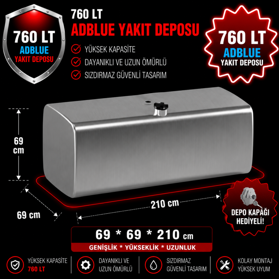 DAF 760 LT ADBLUE ALÜMİNYUM AYAKSIZ YAKIT DEPOSU 69*69*210