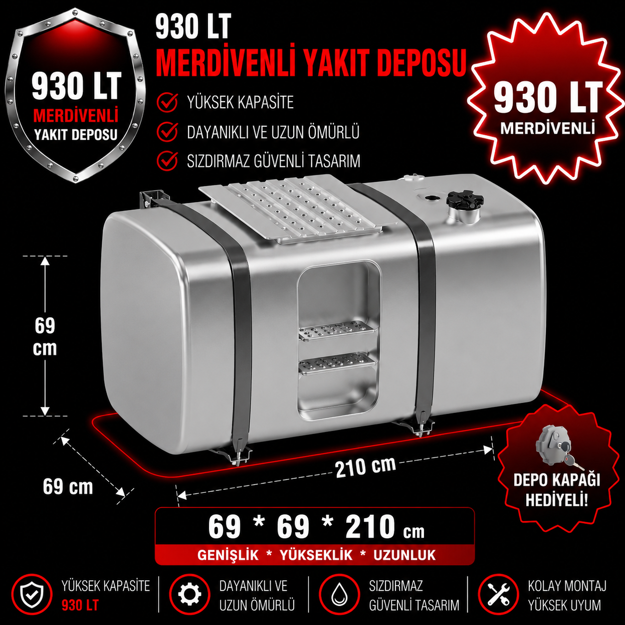 DAF 930 LT MERDİVENLİ ALÜMİNYUM AYAKLI YAKIT DEPOSU 69*69*210