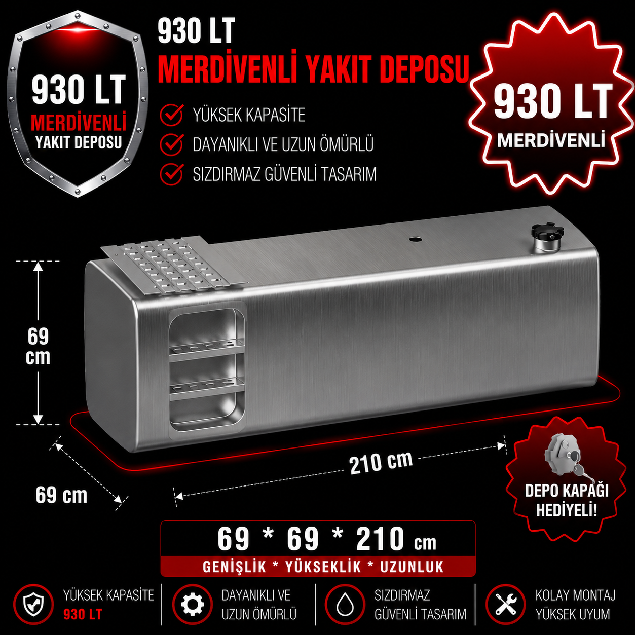 DAF 930 LT MERDİVENLİ ALÜMİNYUM AYAKSIZ YAKIT DEPOSU 69*69*210