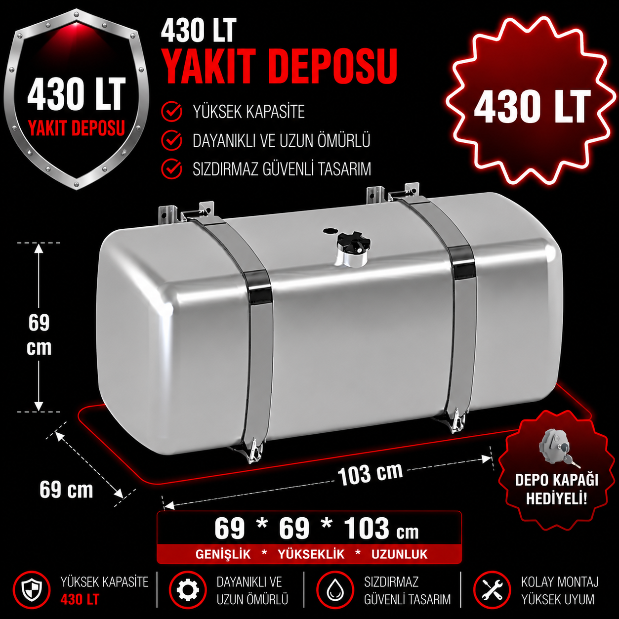 RENAULT 430 LT ALÜMİNYUM AYAKLI YAKIT DEPOSU 69*69*103