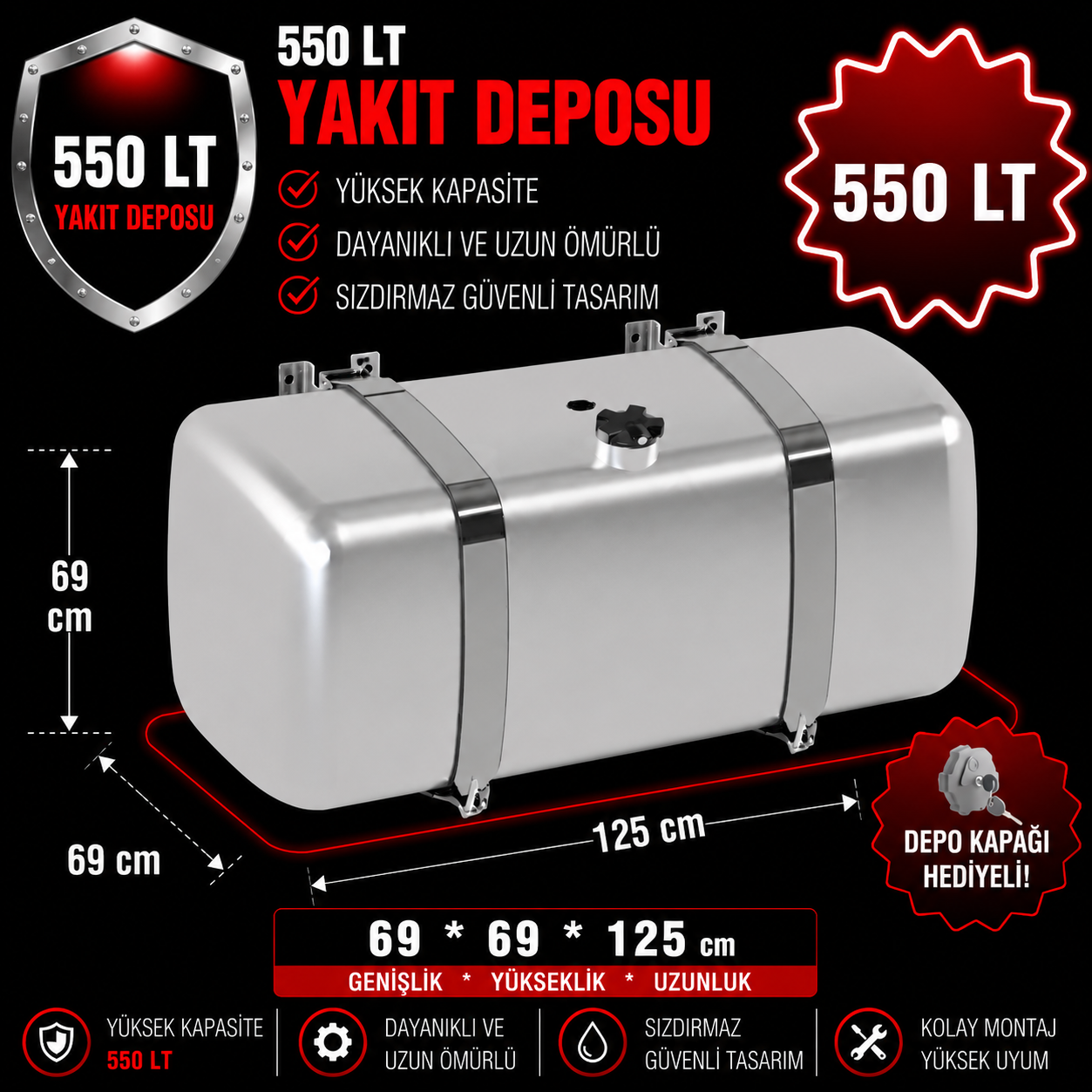 RENAULT 550 LT ALÜMİNYUM AYAKLI YAKIT DEPOSU 69*69*125