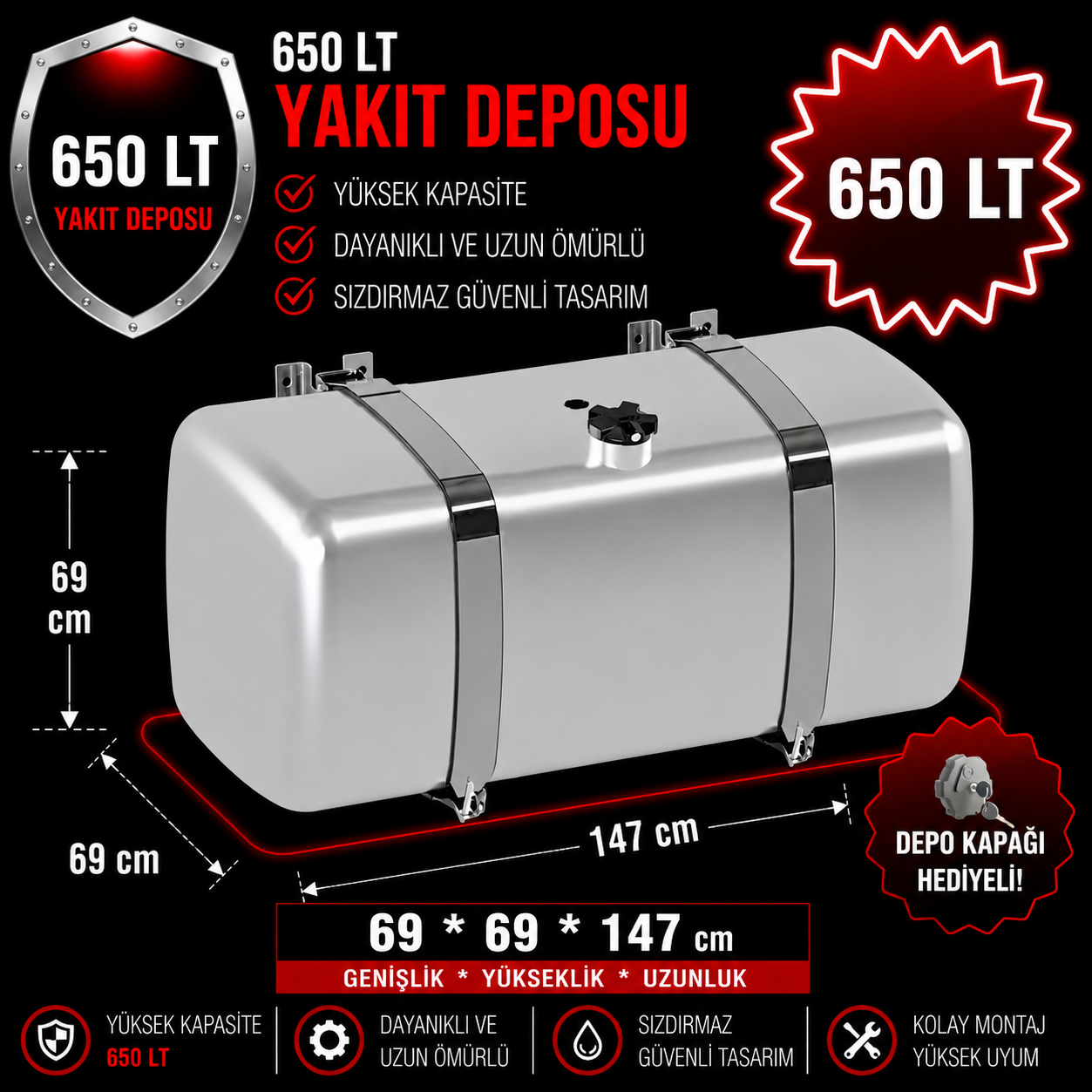 RENAULT 650 LT ALÜMİNYUM AYAKLI YAKIT DEPOSU 69*69*147
