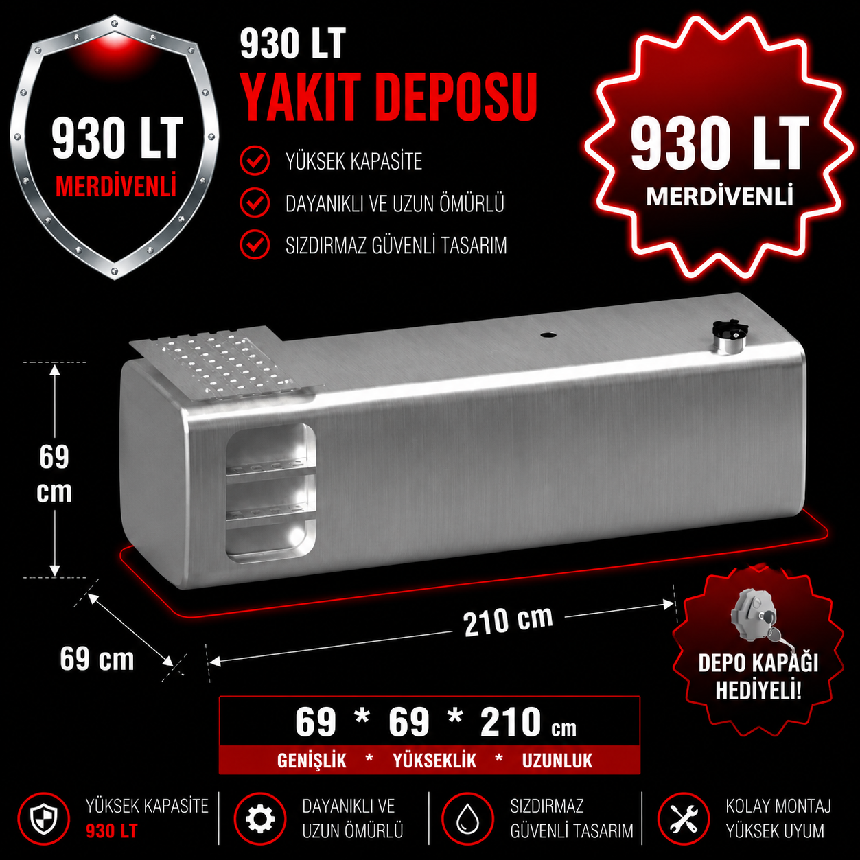 RENAULT 930 LT MERDİVENLİ ALÜMİNYUM AYAKSIZ YAKIT DEPOSU 69*69*210