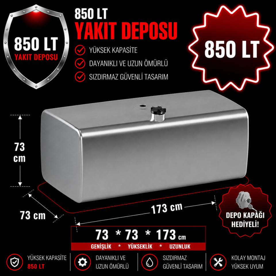 MERCEDES 850 LT ALÜMİNYUM AYAKSIZ YAKIT DEPOSU 73*73*173