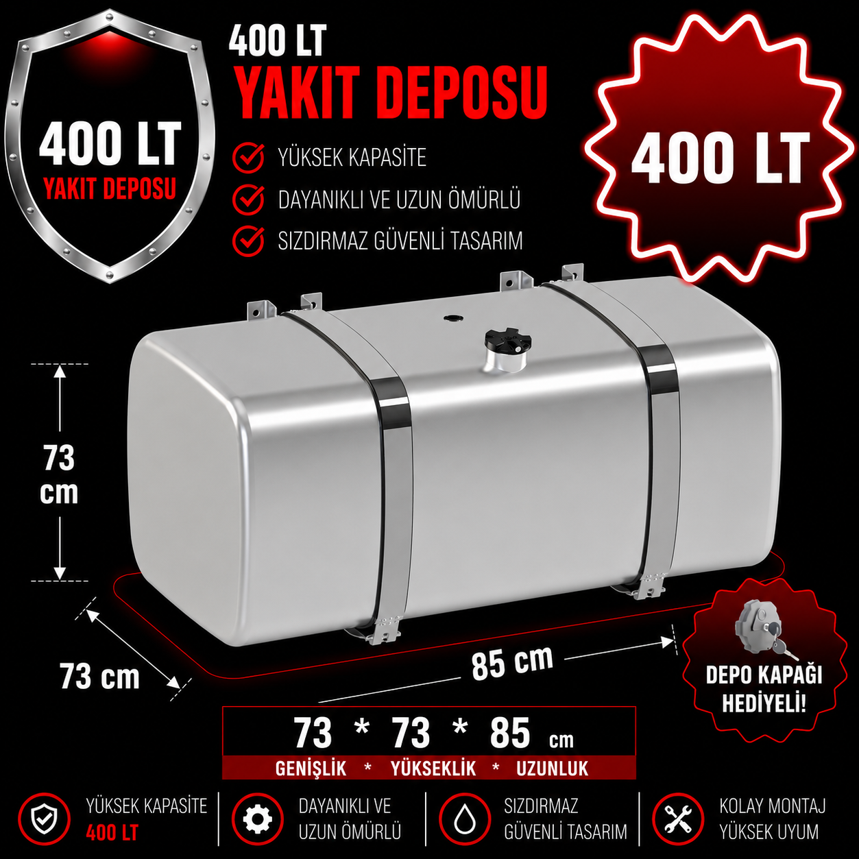 MAN 400 LT ALÜMİNYUM AYAKLI YAKIT DEPOSU 73*73*85