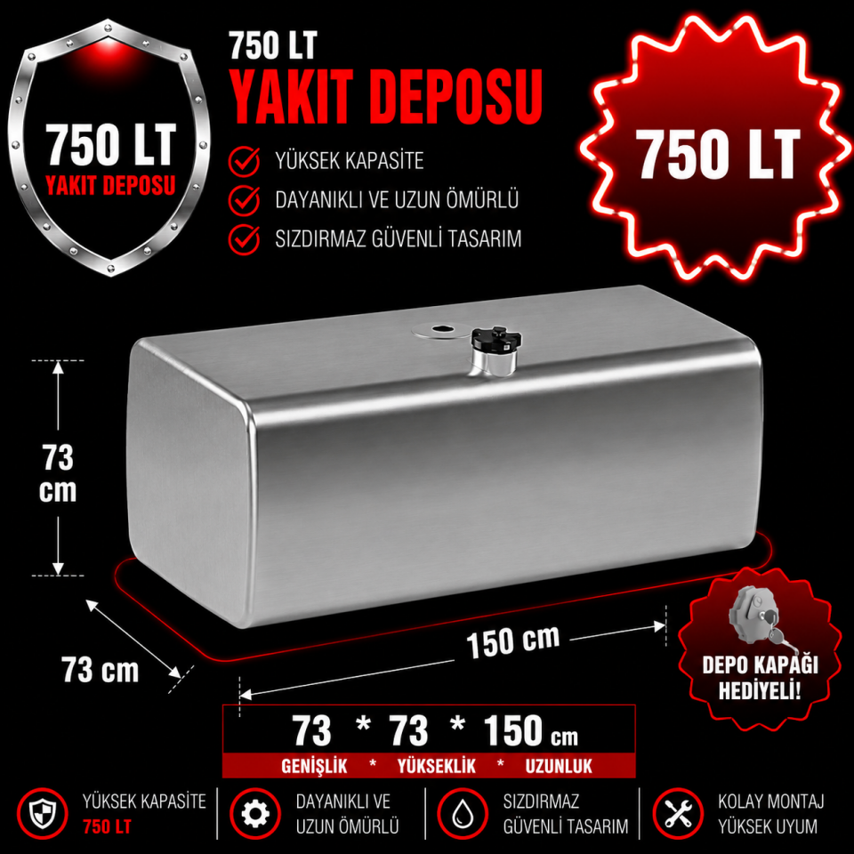 MAN 750 LT ALÜMİNYUM AYAKSIZ YAKIT DEPOSU 73*73*150