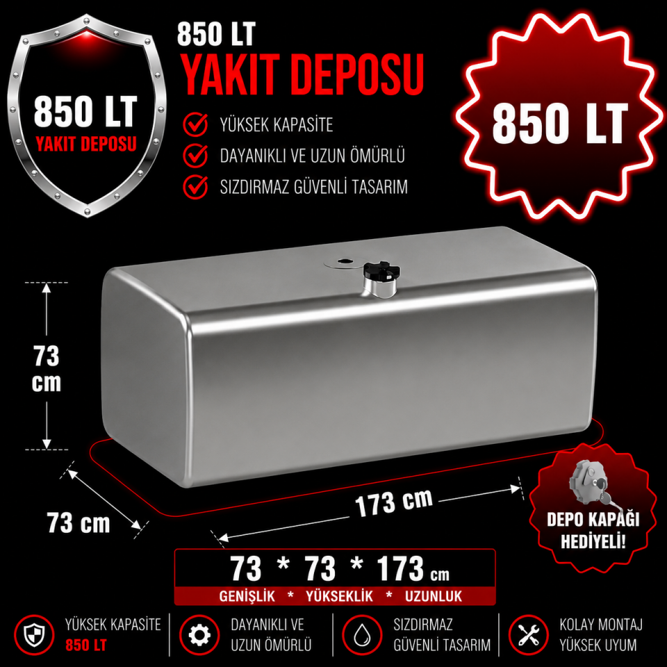 MAN 850 LT ALÜMİNYUM AYAKSIZ YAKIT DEPOSU 73*73*173