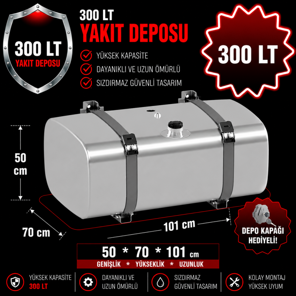 SCANIA (KAMYON P 250-380-400-410- 420 G 360-400-420-450) 300 LT ALÜMİNYUM AYAKLI YAKIT DEPOSU 50*70*