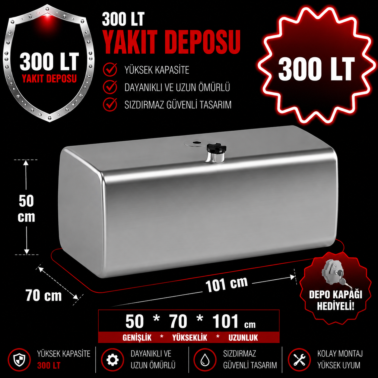 SCANIA (KAMYON P 250-380-400-410- 420 G 360-400-420-450) 300 LT ALÜMİNYUM AYAKSIZ YAKIT DEPOSU 50*70