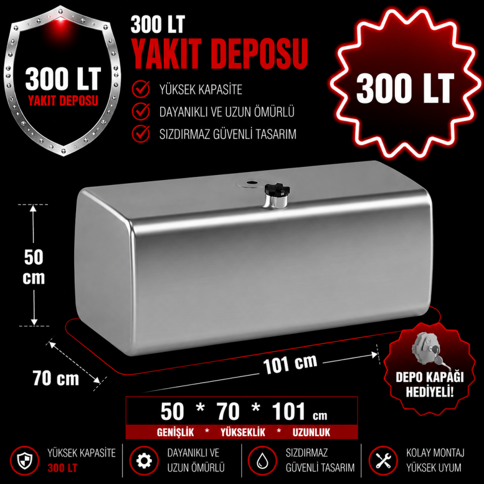 SCANIA (KAMYON P 250-380-400-410- 420 G 360-400-420-450) 300 LT ALÜMİNYUM AYAKSIZ YAKIT DEPOSU 50*70