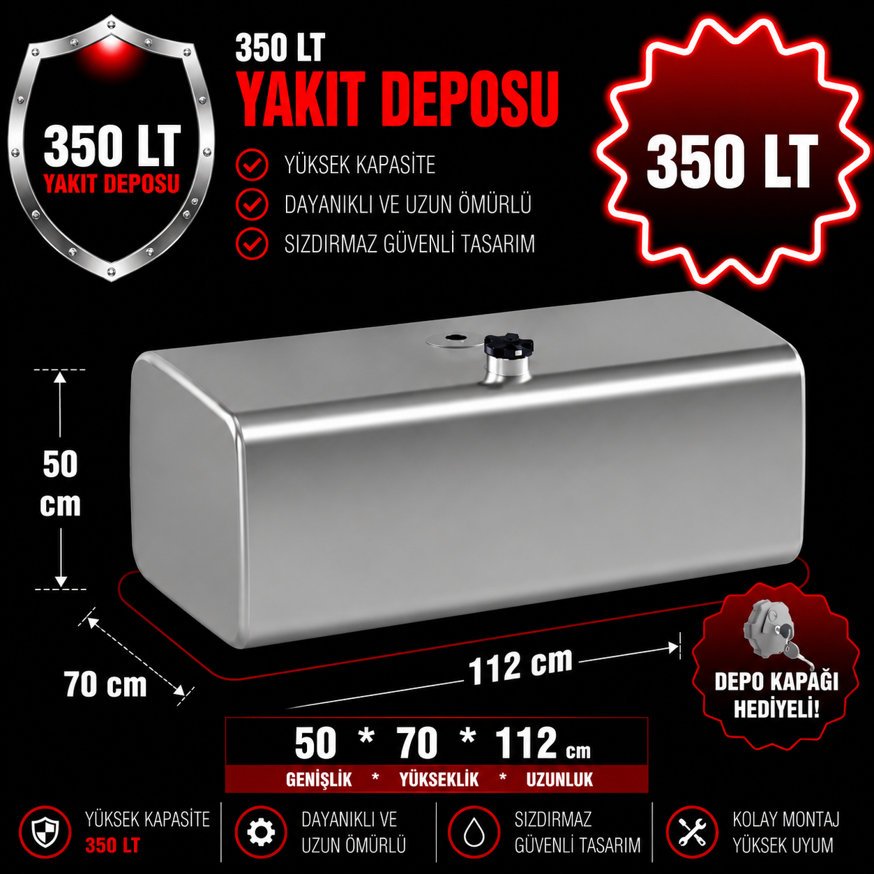 SCANIA (KAMYON P 250-380-400-410- 420 G 360-400-420-450) 350 LT ALÜMİNYUM AYAKSIZ YAKIT DEPOSU 50*70