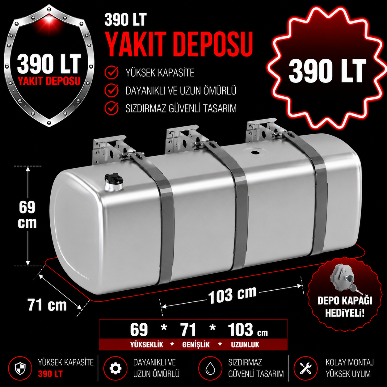 RENAULT 390 LT ALÜMİNYUM AYAKLI YAKIT DEPOSU 69*71*103