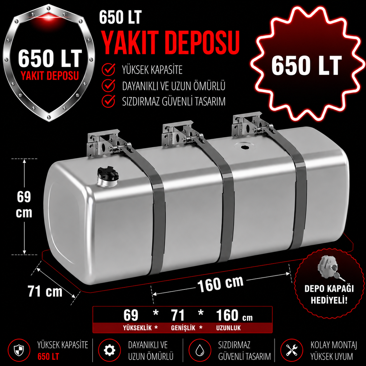 VOLVO 650 LT ALÜMİNYUM AYAKLI YAKIT DEPOSU 69*71*160