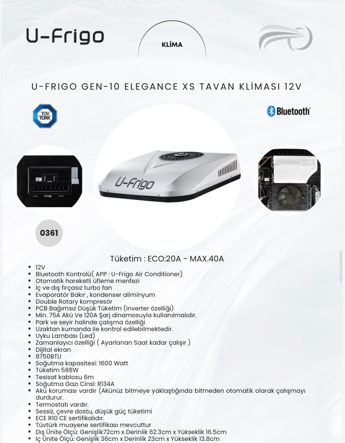 U - FRİGO TAVAN KLİMASI ( TEK FANLI ) TIR  KAMYON  YAT  TEKNE  KARAVAN  OTOMOBİL  MİNİBÜS (12 V)