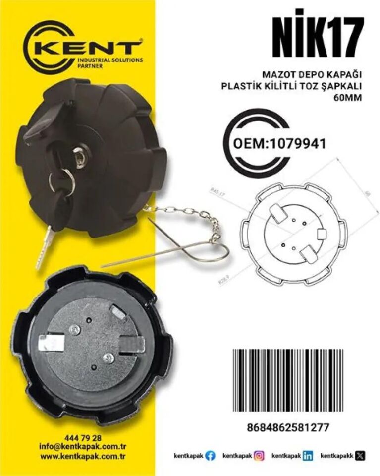 UNIVERSAL DEPO KAPAĞI PLASTİK TUTMALI KİLİTLİ TOZ ŞAPKALI 60MM 1079941 KNT-NİK17