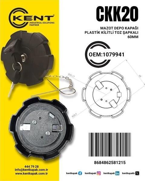 FORD CARGO MAZOT DEPO KAPAĞI PLASTİK KİLİTLİ TOZ ŞAPKALI 60MM KNT-CKK20