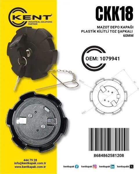 FORD CARGO MAZOT DEPO KAPAGI PLASTİK TUTMALI KİLİTLİ 60 LIK KNT-CKK18