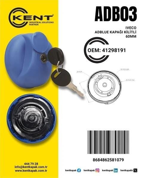 RENAULT ADBLUE DEPO KAPAĞI (KİLİTLİ 60MM) 41298191 KNT-ADB03