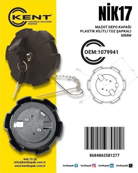 IVECO MAZOT DEPO KAPAĞI PLASTİK KİLİTLİ TUTMALI TOZ SAP 60 LIK 1079941 KNT-NİK17
