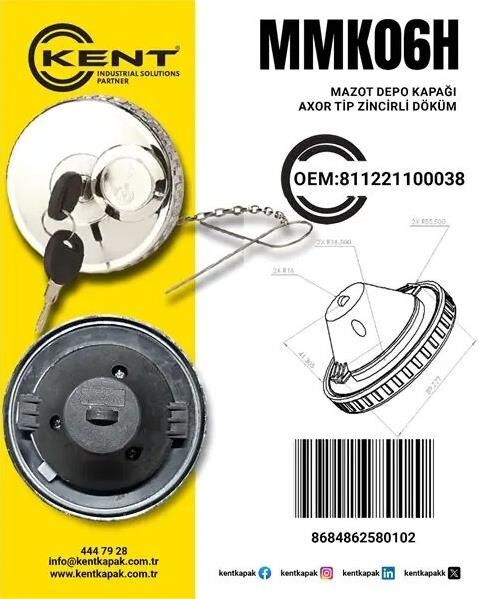 MERCEDES AXOR YAKIT DEPO KAPAĞI DÖKÜM ZİNCİRLİ TİP 811221100038 KNT-MMK06H