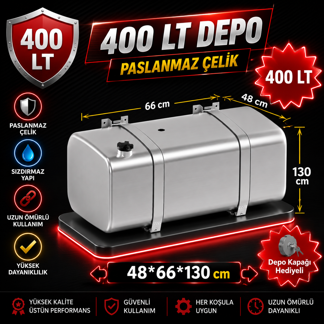 FORD 400 LT ALÜMİNYUM AYAKLI YAKIT DEPOSU 48*66*130