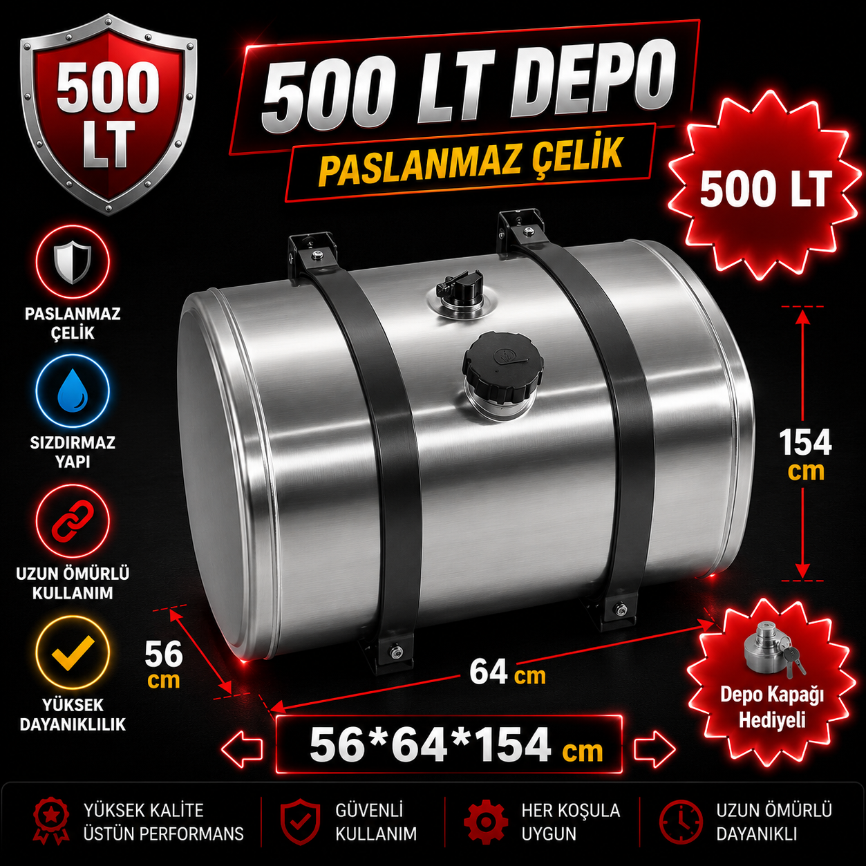 MERCEDES (3028- 3029-3228-3240- 3340-4140) 500 LT ALÜMİNYUM AYAKLI YAKIT DEPOSU 56*64*154