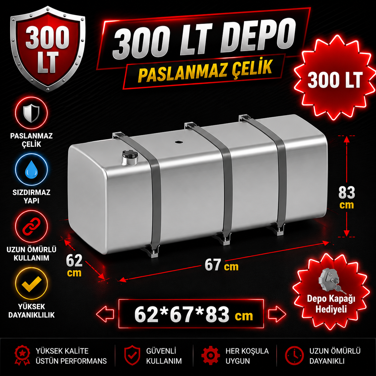 RENAULT 300 LT ALÜMİNYUM AYAKLI YAKIT DEPOSU 62*67*83