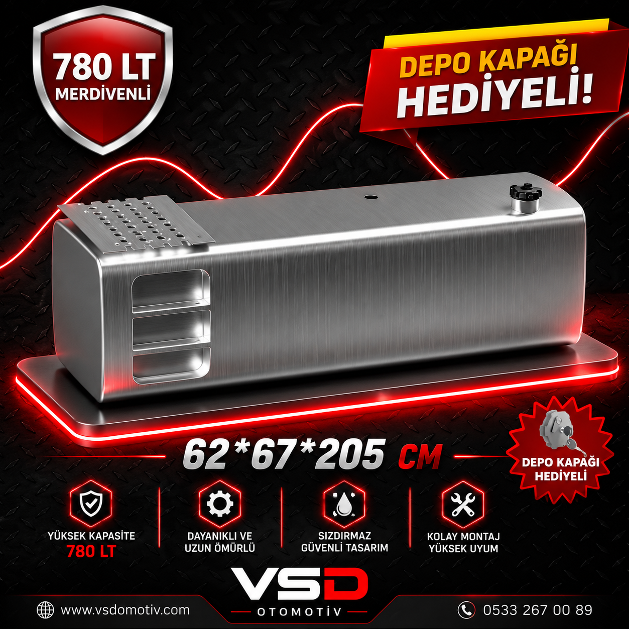 RENAULT 780 LT MERDİVENLİ ALÜMİNYUM AYAKSIZ YAKIT DEPOSU 62*67*205