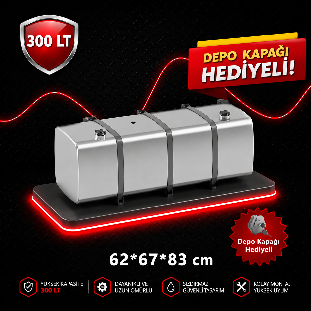 MAN 300 LT ALÜMİNYUM AYAKLI YAKIT DEPOSU 62*67*83