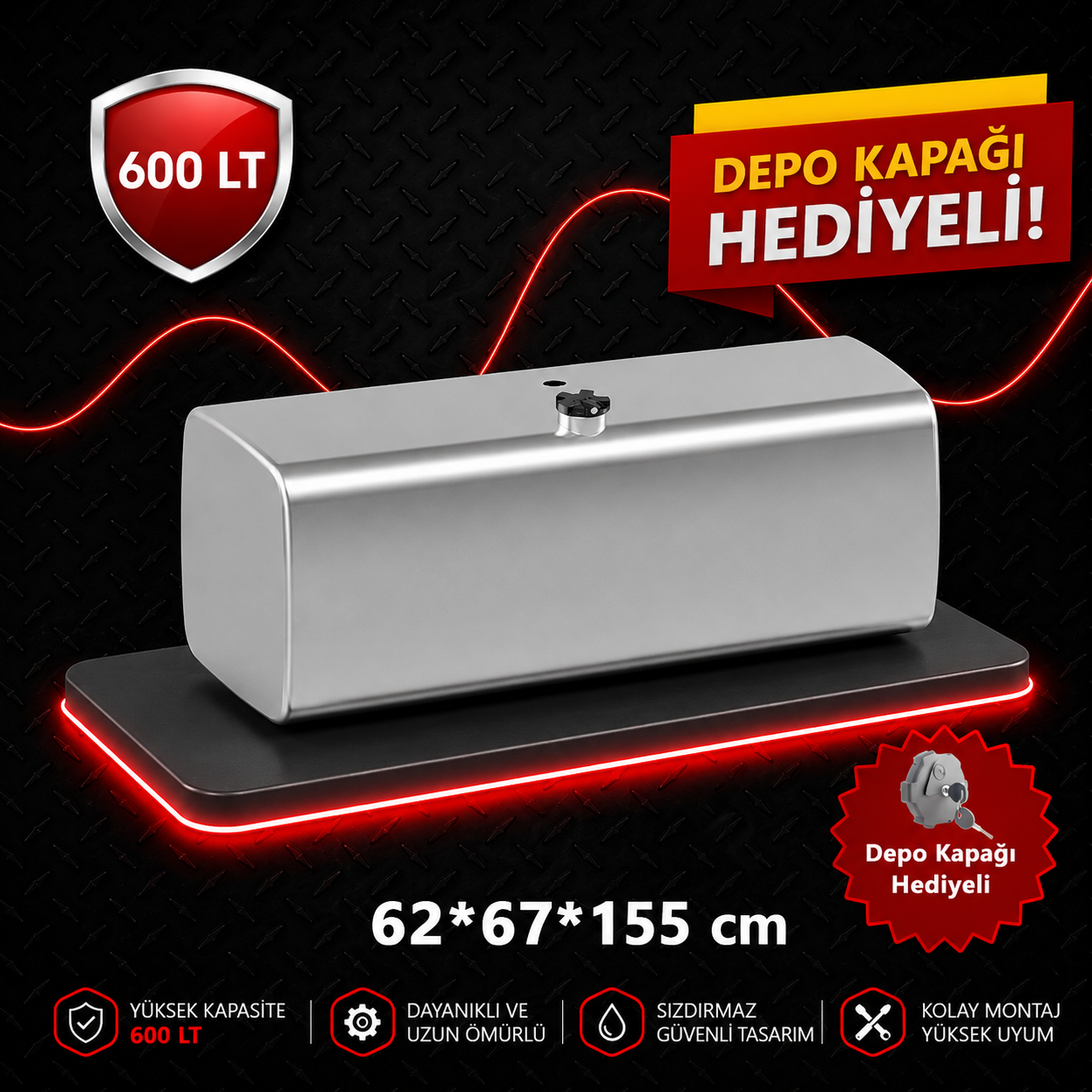 MAN 600 LT ALÜMİNYUM AYAKSIZ YAKIT DEPOSU 62*67*155