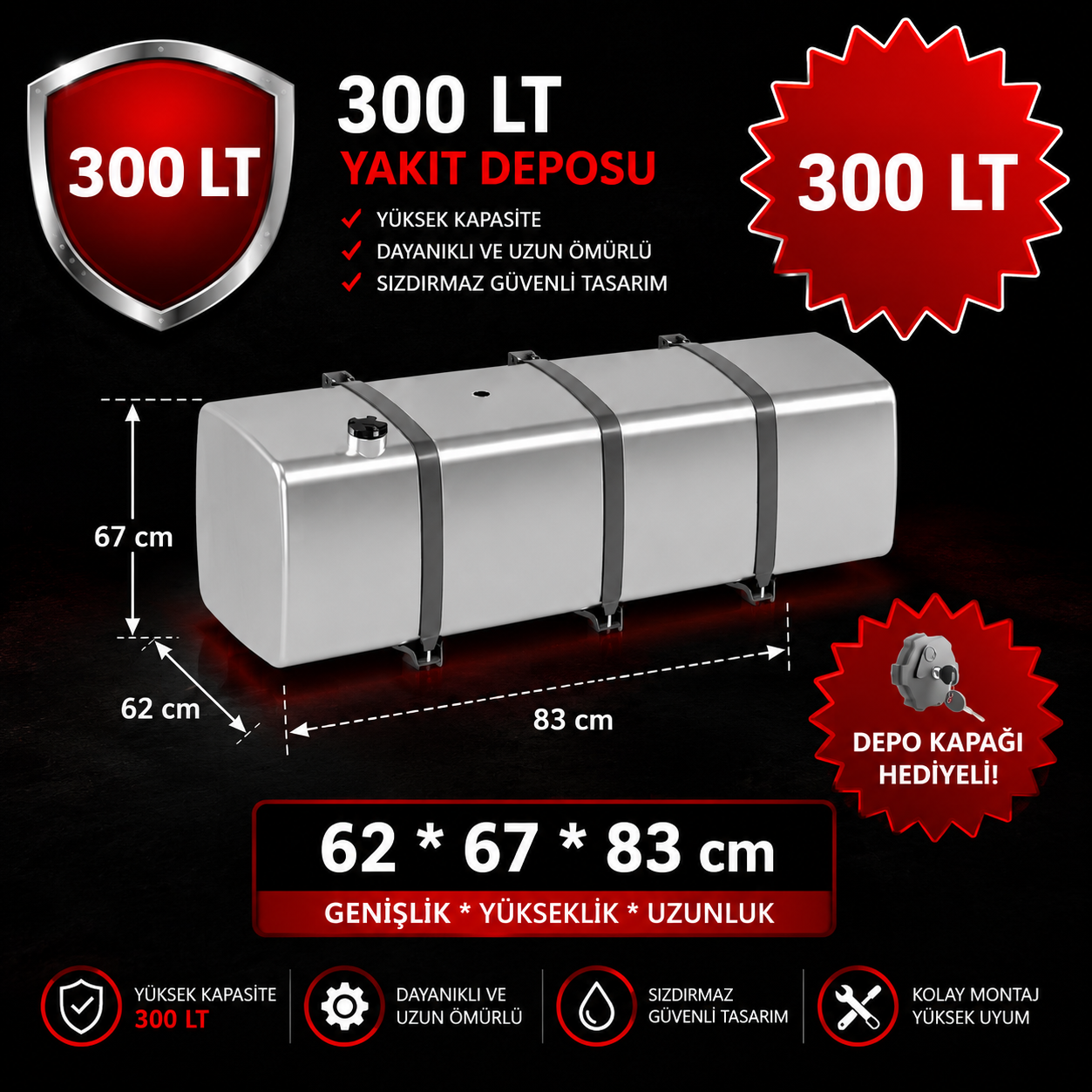 MERCEDES 300 LT ALUMINIUM-KRAFTSTOFFTANK MIT STEHENDEN 62*67*83