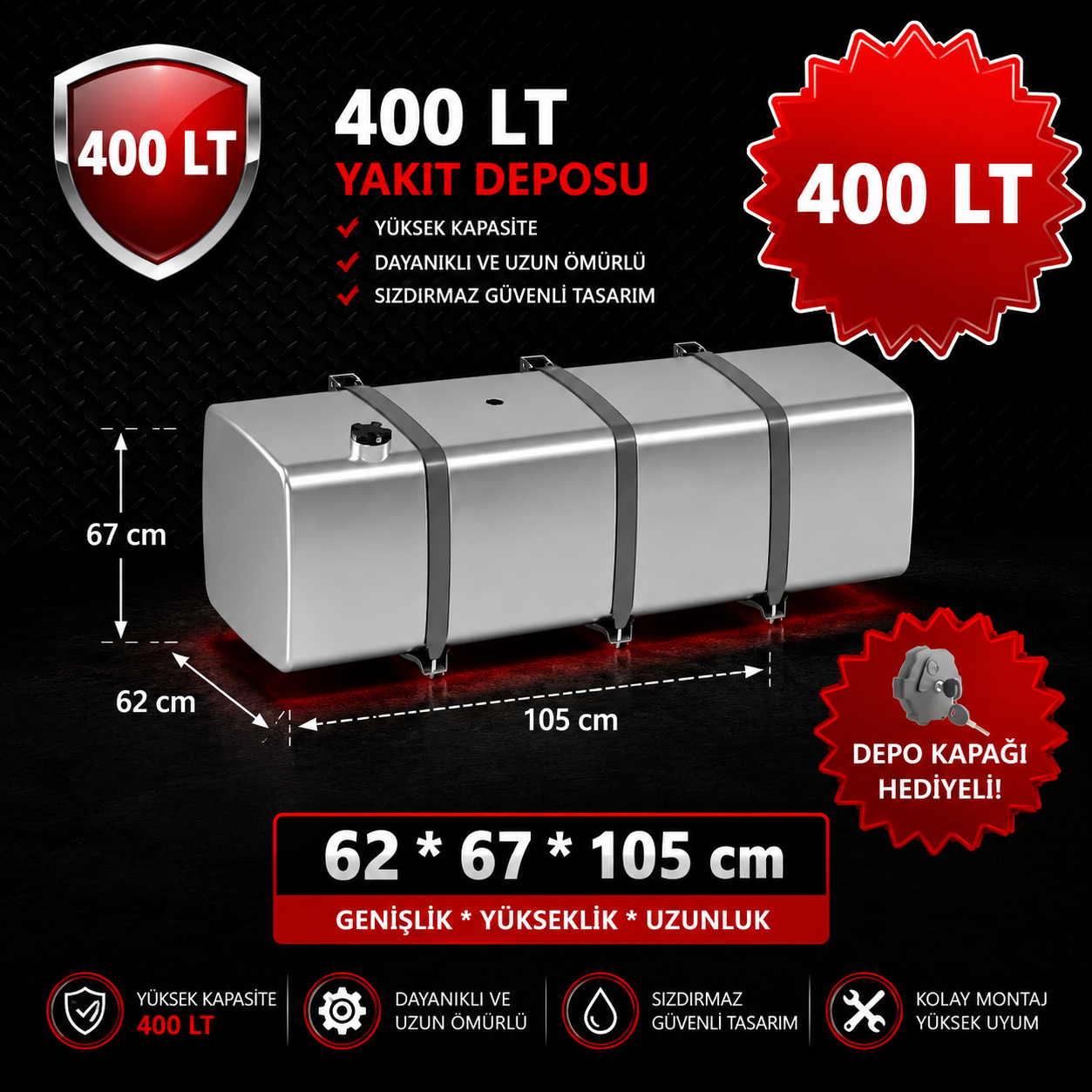 MERCEDES 400 LT ALÜMİNYUM AYAKLI YAKIT DEPOSU 62*67*105