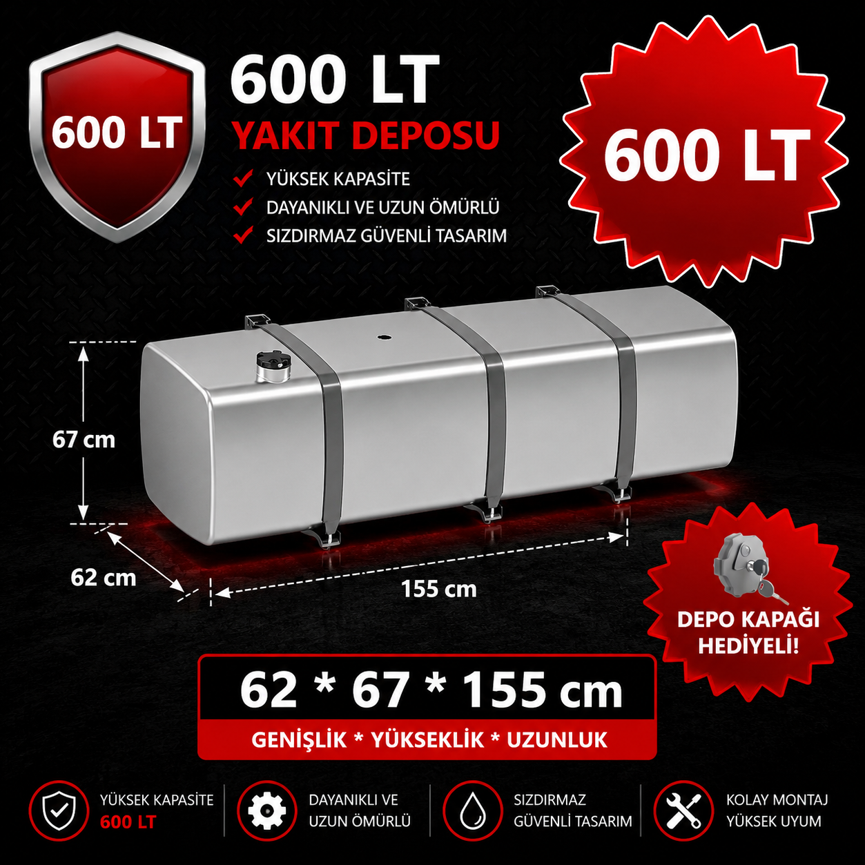 MERCEDES 600 LT ALÜMİNYUM AYAKLI YAKIT DEPOSU 62*67*155