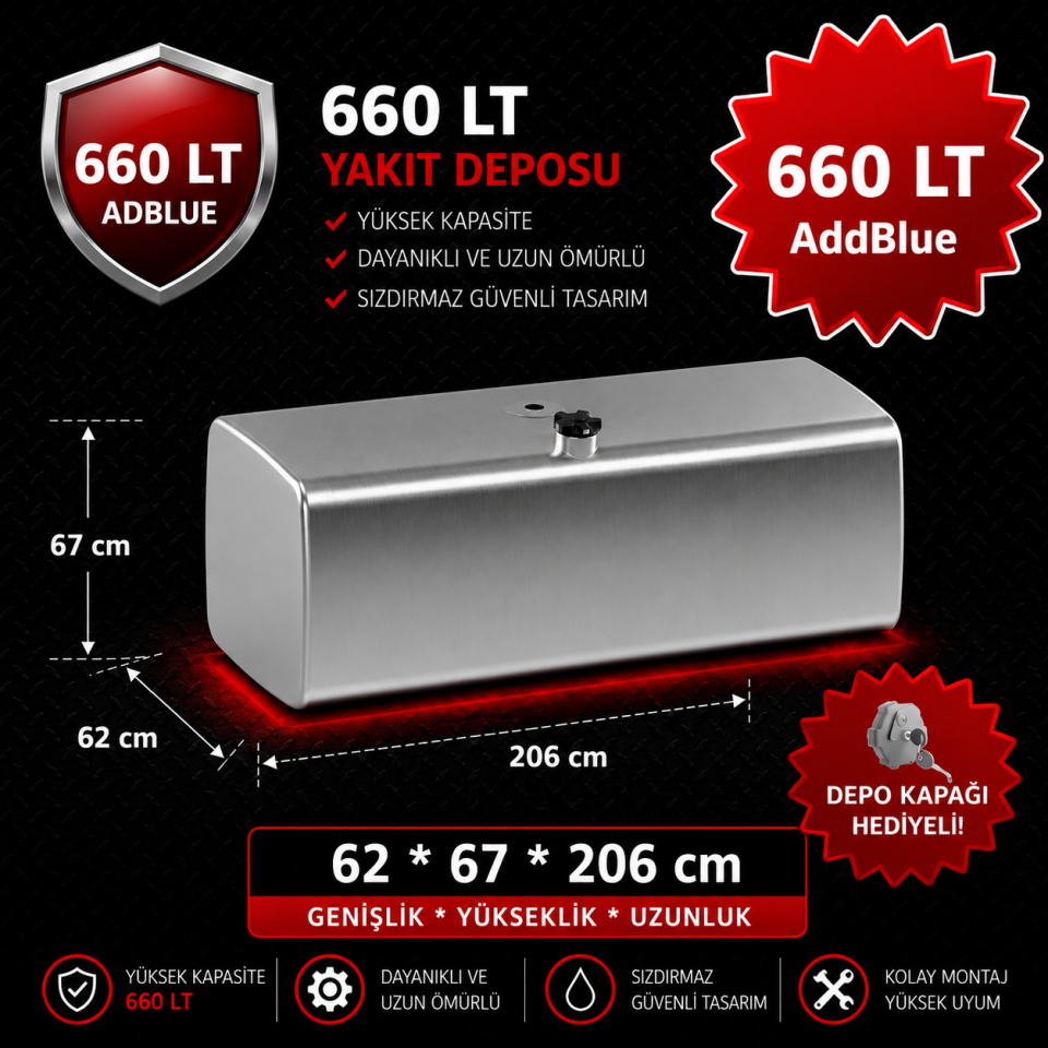 MERCEDES 660 LT ADBLUE ALÜMİNYUM AYAKSIZ YAKIT DEPOSU 62*67*206
