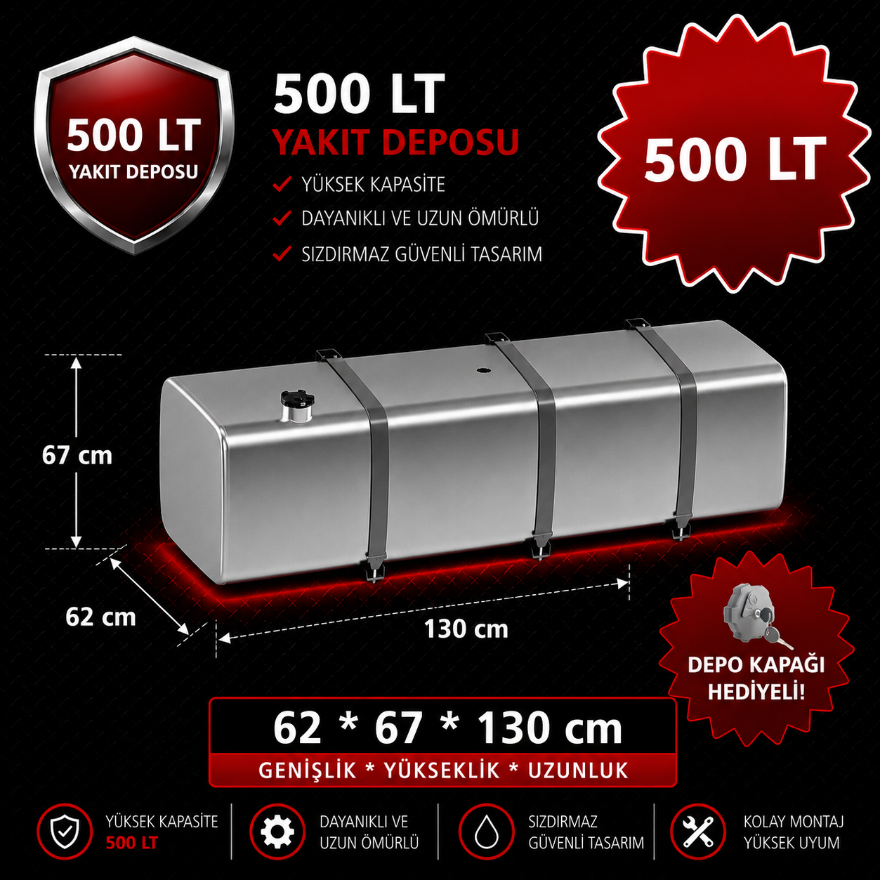 Tangki Bahan Bakar Berdiri Aluminium FORD CARGO 500 LT 62*67*130