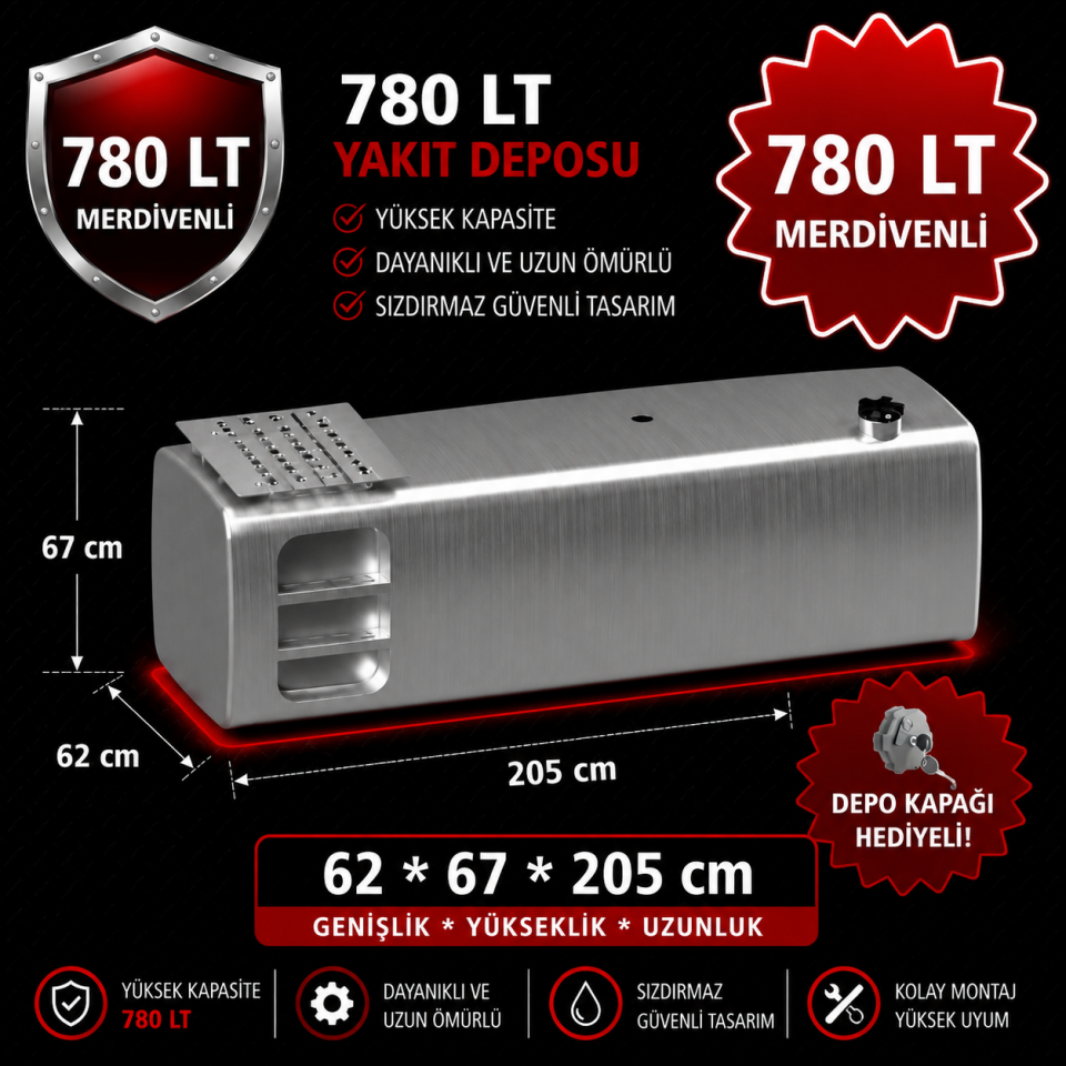 FORD CARGO 780 LT MERDİVENLİ ALÜMİNYUM AYAKSIZ YAKIT DEPOSU 62*67*205