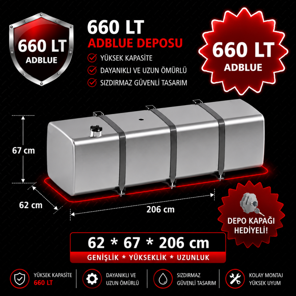 FORD CARGO 660 LT ADBLUE ALÜMİNYUM AYAKLI YAKIT DEPOSU 62*67*206