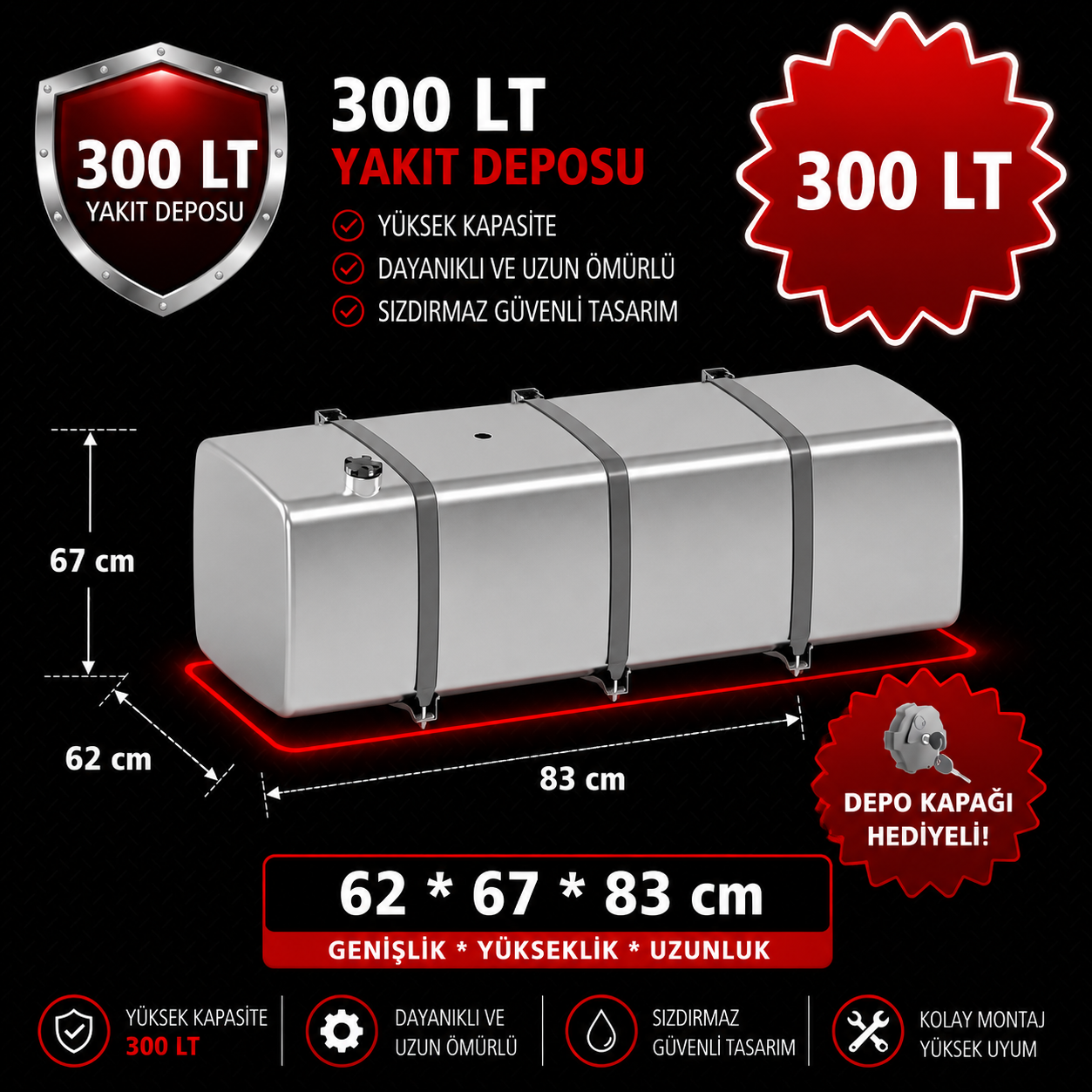 DAF 300 LT ALÜMİNYUM AYAKLI YAKIT DEPOSU 62*67*83