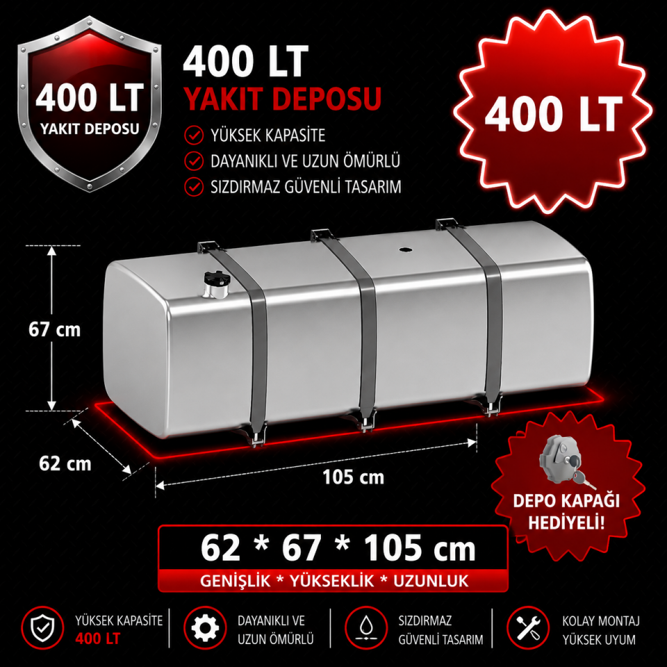 DAF 400 LT ALÜMİNYUM AYAKLI YAKIT DEPOSU 62*67*105