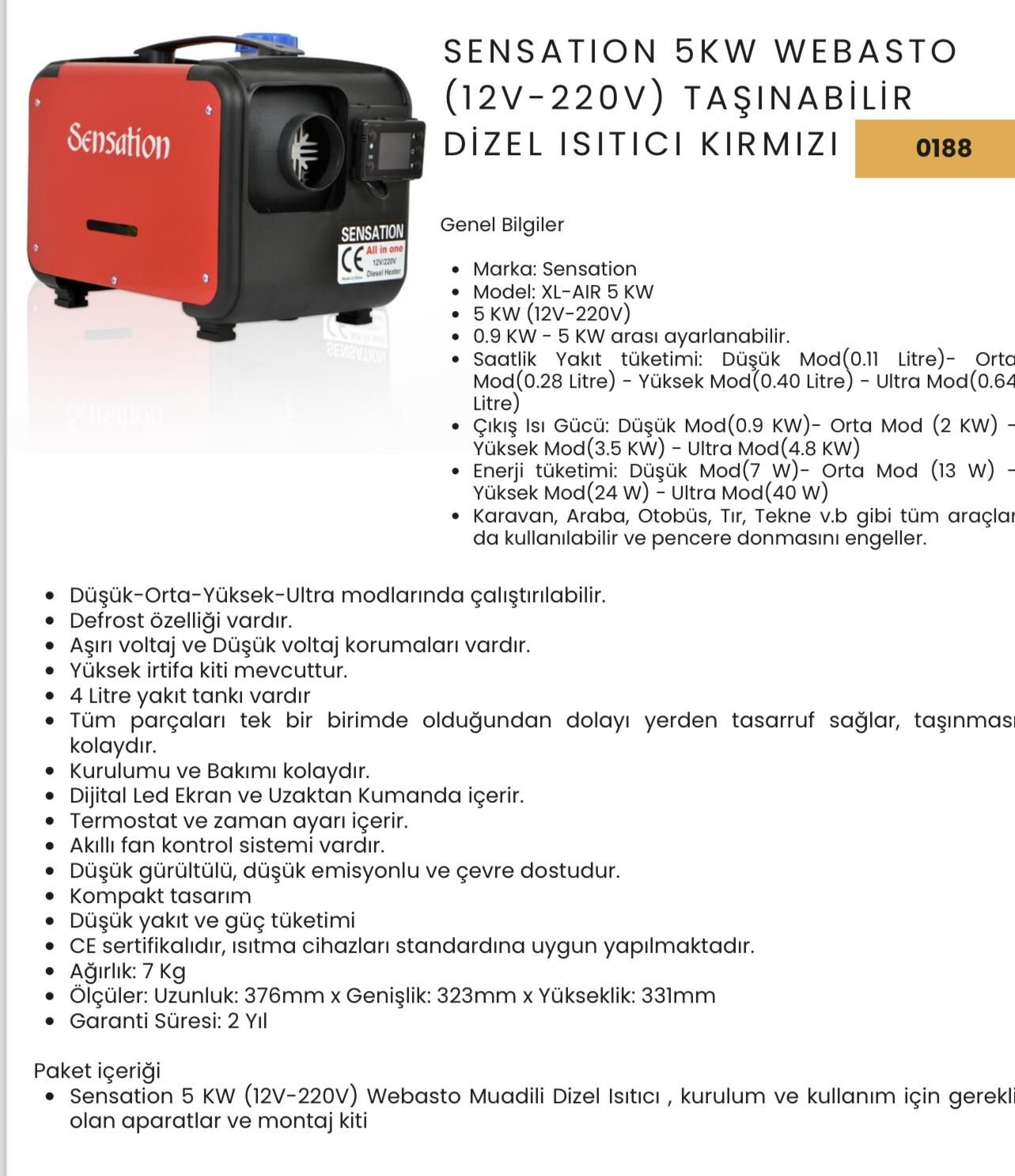 SENSATION WEBASTO ISITICI TAŞINALIBİLİR ÇANTA TİPİ 12-24 220 V KARAVAN OTOMOBİL TEKNE YAT OTOBÜS MİN