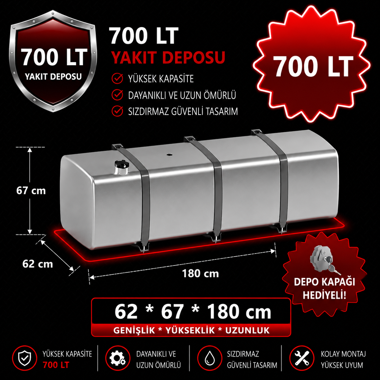 DAF 700 LT ALÜMİNYUM AYAKLI YAKIT DEPOSU 62*67*180